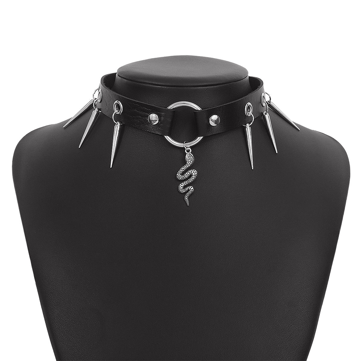 Wholesale Punk Rock Fan Gothic Leather Snake Rivet Bondage Collar Clavicle Chain